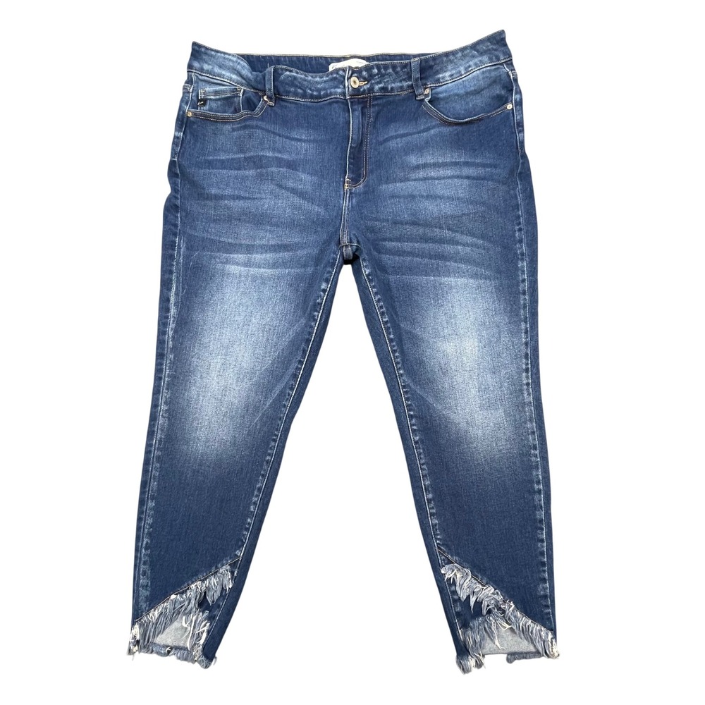 KanCan Blue Frayed Tulip Hem Skinny Jeans Womens 24 Plus 165681